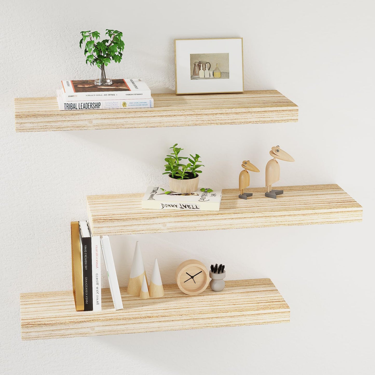 Nordic Floating Wood Shelves — Solid Oak Wall Display