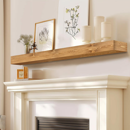 YLYHSST Fireplace Mantel Handmade 3 Thick Wall Decor Long Floating Shelf 48inch Rustic Wood Shelf with Invisible Brackets Wood Color